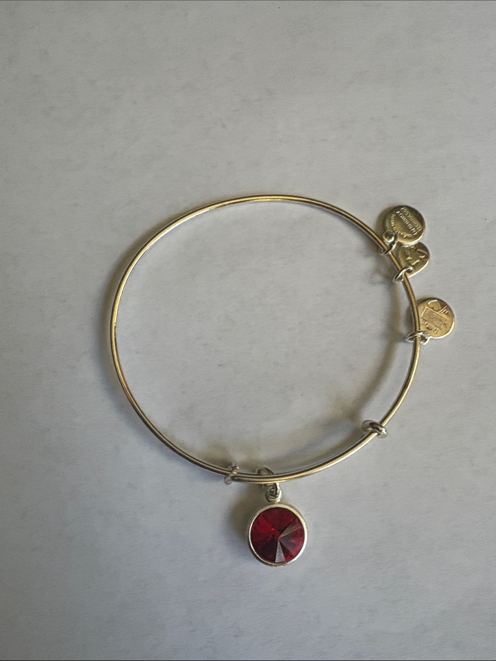 Alex and Ani Silver Bracelet with Red Crystal Charm